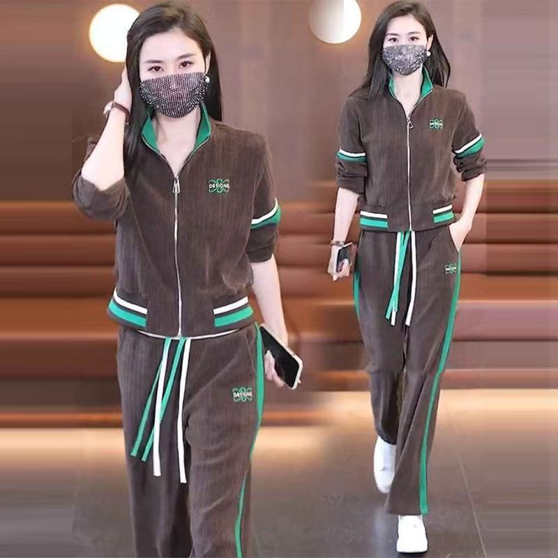 Completo sportivo casual da donna con stampa geometrica 3D, felpa con cappuccio a maniche lunghe e pantaloni da jogging, completo da corsa e lounge._voghion.com