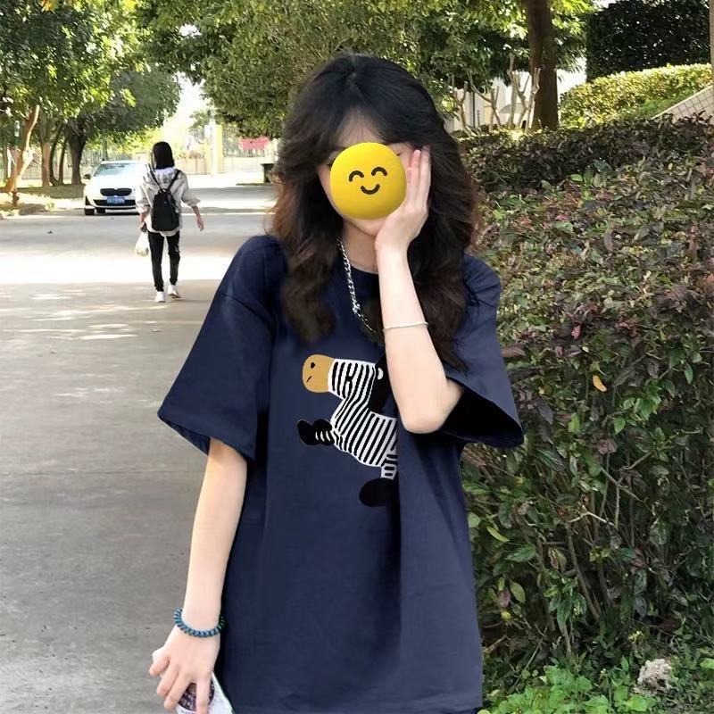 Cross-Border Popular Stripesd Zebra Cartoon Cute Tops Women's Summer New Loose Large Size Short-Sleeved Inst-Shirts Cross-Border Popular Stripesd Zebra Cartoon Cute Tops Women's Summer New Loose Large Size Short-Sleeved Inst-Shirts