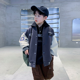 Fashionable Brand Splicing Boys' Baseball Uniform Quilted Thickeneded Jacket Autum 2025 New Kidsren's Clothing Medium and Large Kidsren's Autum Clothing