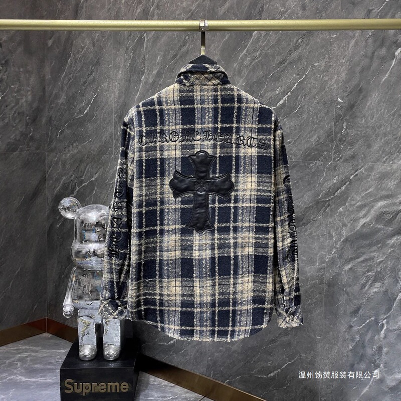 Ch Cro 2025 Spring/Summer New Collection Embroidered Sanskrit Patch Cross Woolen Shirt for Men and Women, One Piece Dropshipping