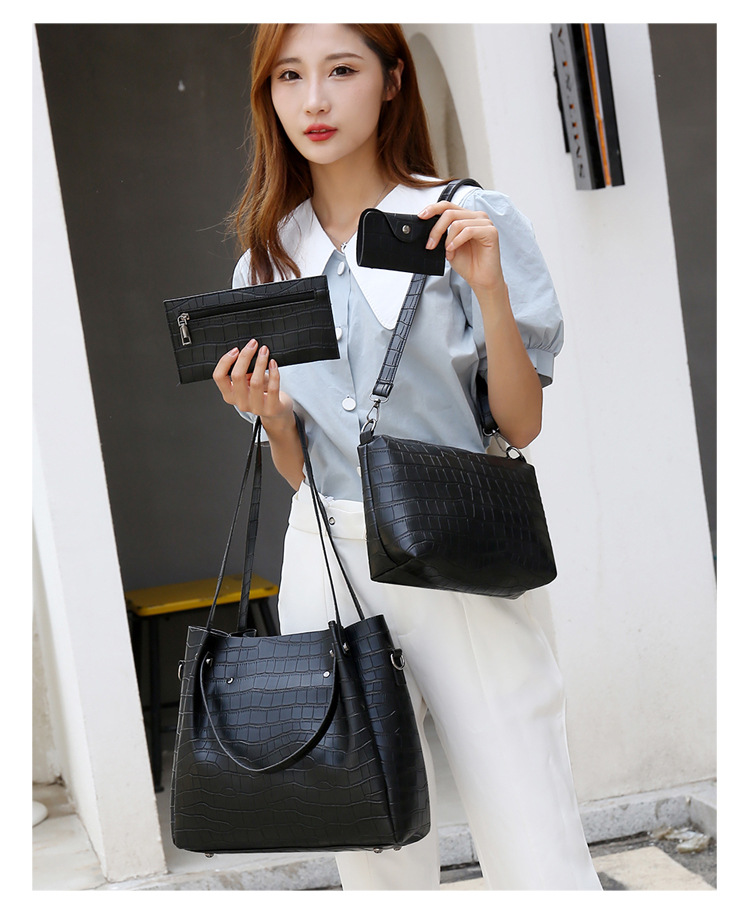 All Seasons Season Women's Medium Pu Leather Solid Color Elegant Streetwear Bucket Zipper Bag Sets