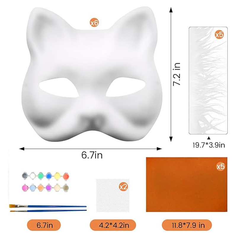Amazon DIY Cat Face Mask Máscara de pulpa en blanco con traje de tela de fieltro Masaje Juego de rol