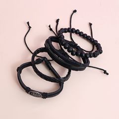 ヨーロッパとアメリカのオールブラック織りレザーブレスレット売れ筋ライフツリー多層レザーロープシンプルジュエリーブレスレット