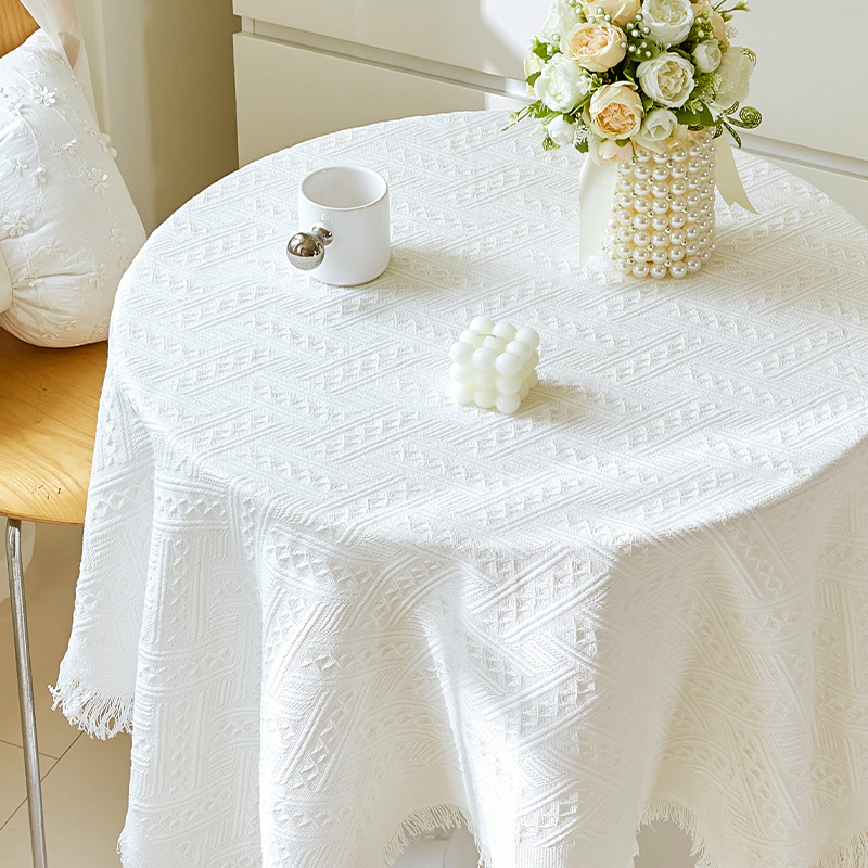 Autumn and Winter New Ins Style Small Round Tablecloth Pure Color Cover Cloth Coffee Table Cotton and Linen Accessible Luxury Tablecloth High-End One Cloth Multi-Purpose