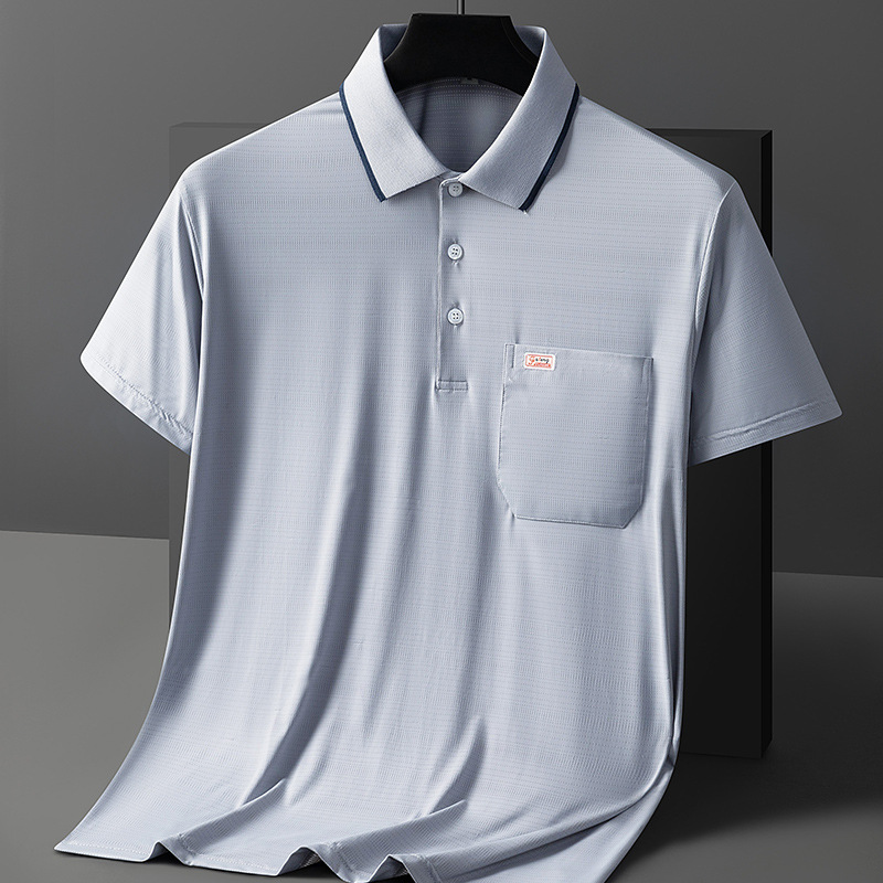 2024 papá de mediana edad vestido de verano solapa camiseta de seda de hielo hombres de secado rápido de mediana edad y ancianos camisa de polo de manga corta de verano hombres