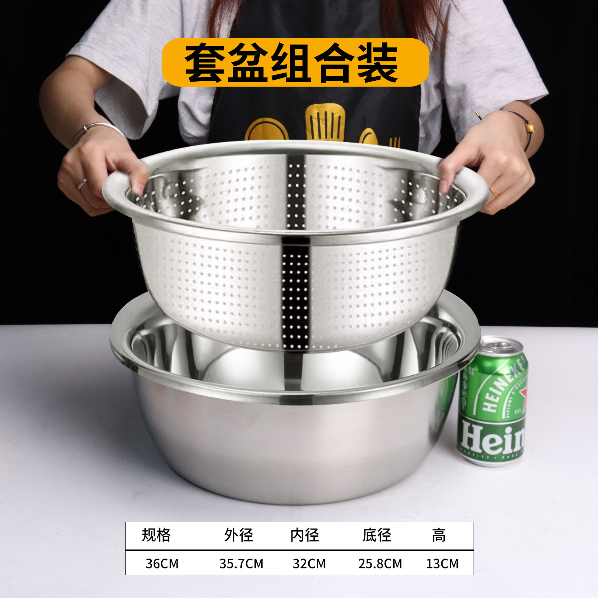 Lavabo redondo de acero inoxidable grueso, tanque de condimento europeo, cocina, lavabo de verduras para el hogar, batidor de huevos y lavabo, lavabo de sopa, lavabo de drenaje