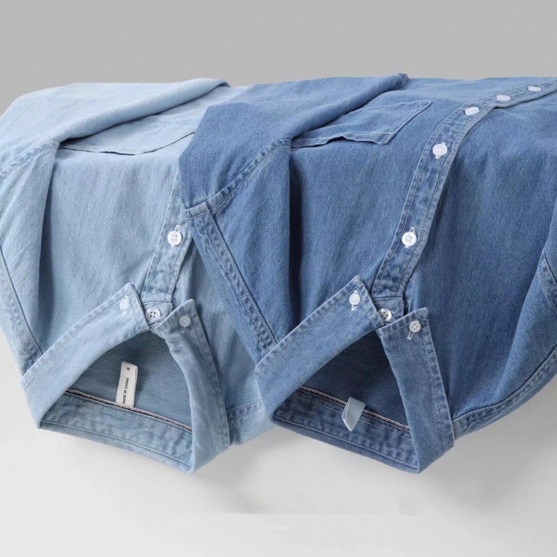 批发日系复古长袖牛仔衬衫秋冬潮男寸衫宽松风休闲情侣薄外套上衣