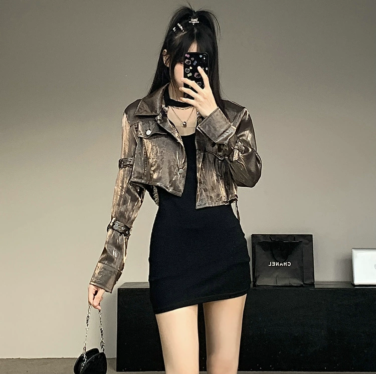 Glass belt, jacket, shirt, autumn