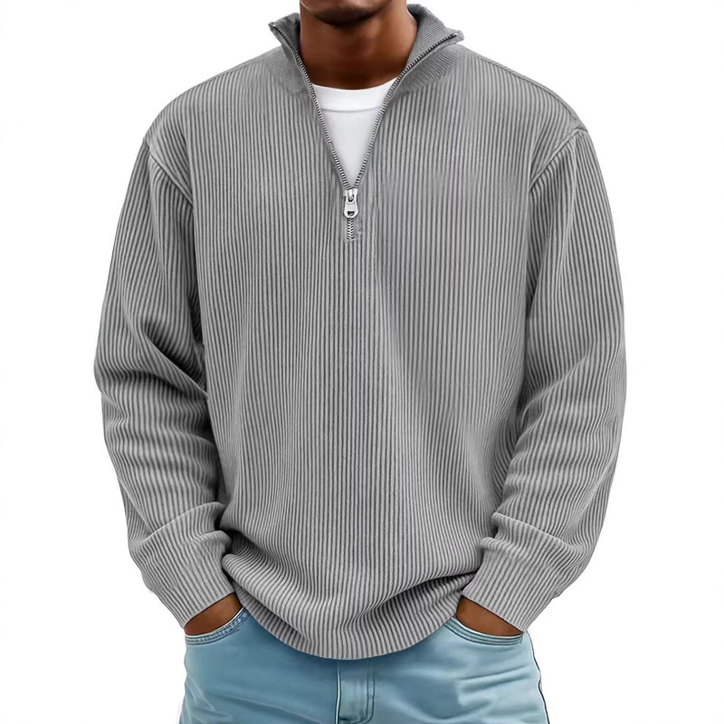 New Autumn and Winter Men's Casual Stand-Up Collar Zipper Corduroy Long-Sleeved Men's Polo Shirt Sweatshirt Autumn Sweatshirt