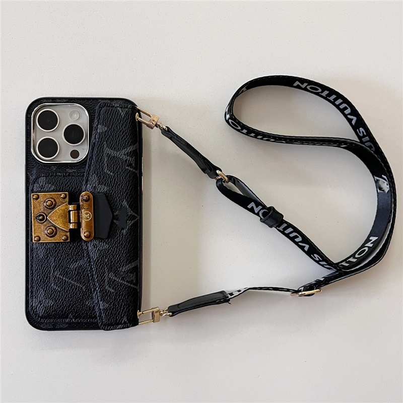 潮牌老花适用iPhone16Promax手机壳网红奢华高级斜跨苹果15插卡潮|undefined