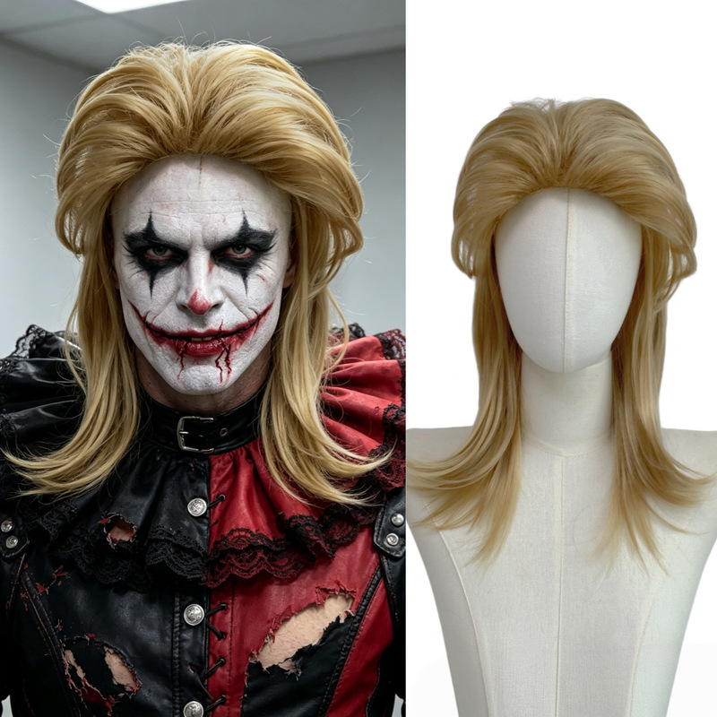 Wig manufacturer direct sale Halloween party blonde clown wolf tail high-temperature fiber wig headgear Shopee supply Wig manufacturer direct sale Halloween party blonde clown wolf tail high-temperature fiber wig headgear Shopee supply