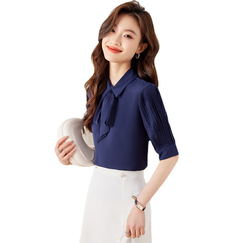Spring professional design shiffon shirt with bow
