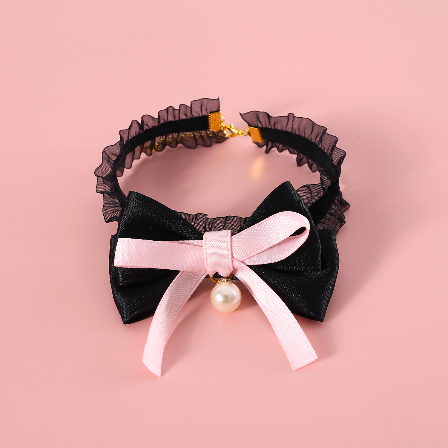 Pet princesa collar de arco de terciopelo de perla encaje elástico gatos perros collar accesorios ajustables de cumpleaños