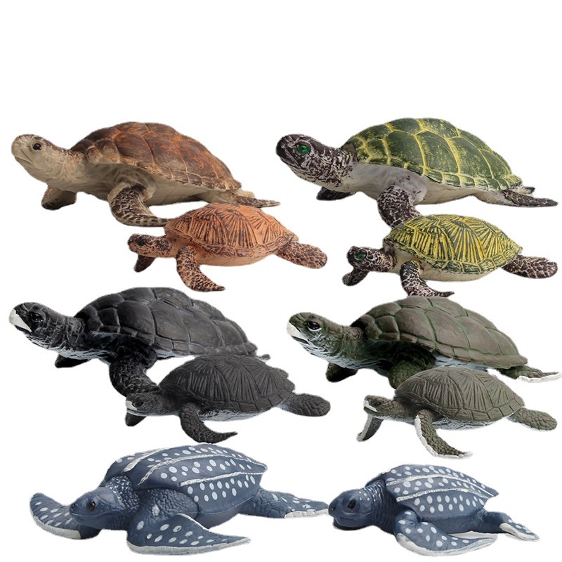 Simulation animal model toys, multiple sea turtle figurines, display plastic animal model, sandbox scene