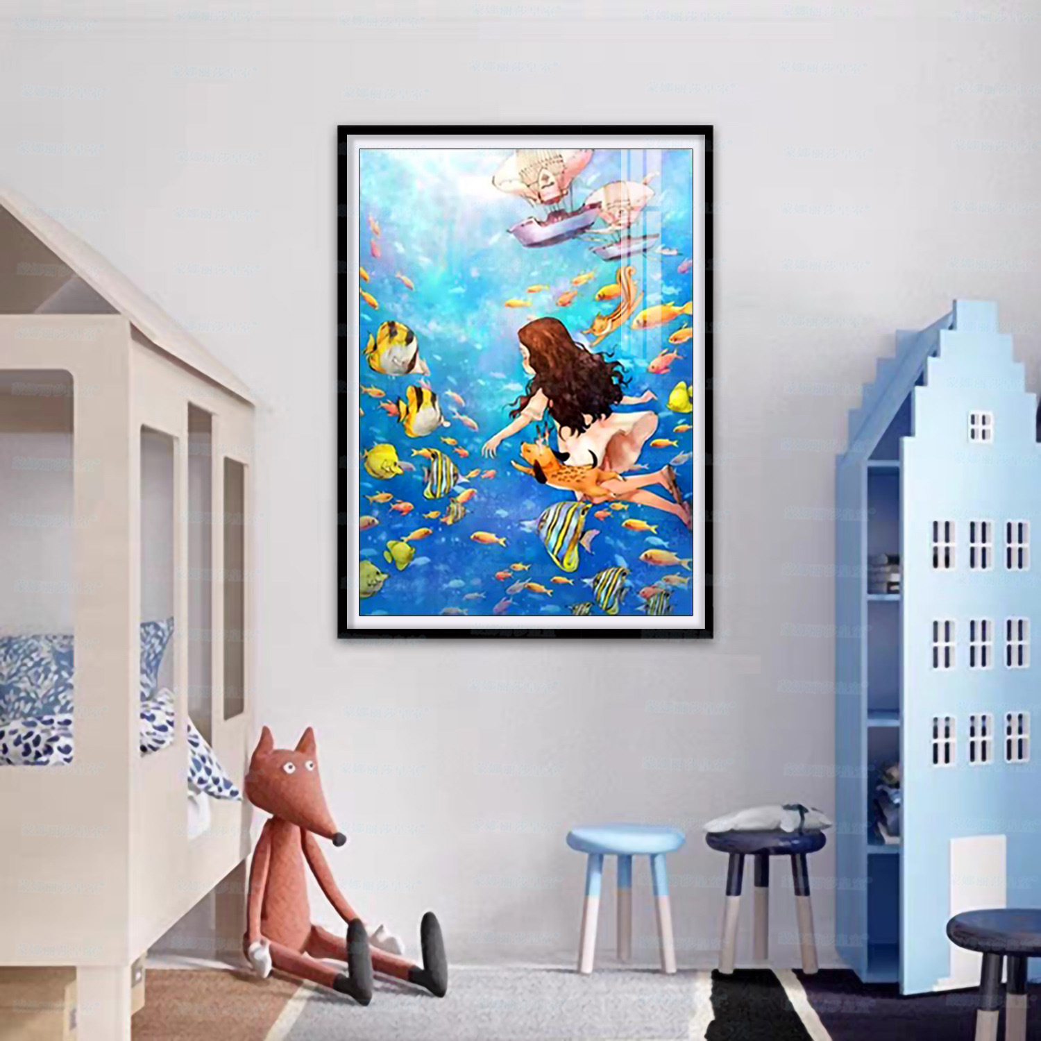 Mona Lisa bajo el mar real mundo chica dos pequeñas piezas de dibujos animados bordado cruzado diy material paquete fábrica al por mayor