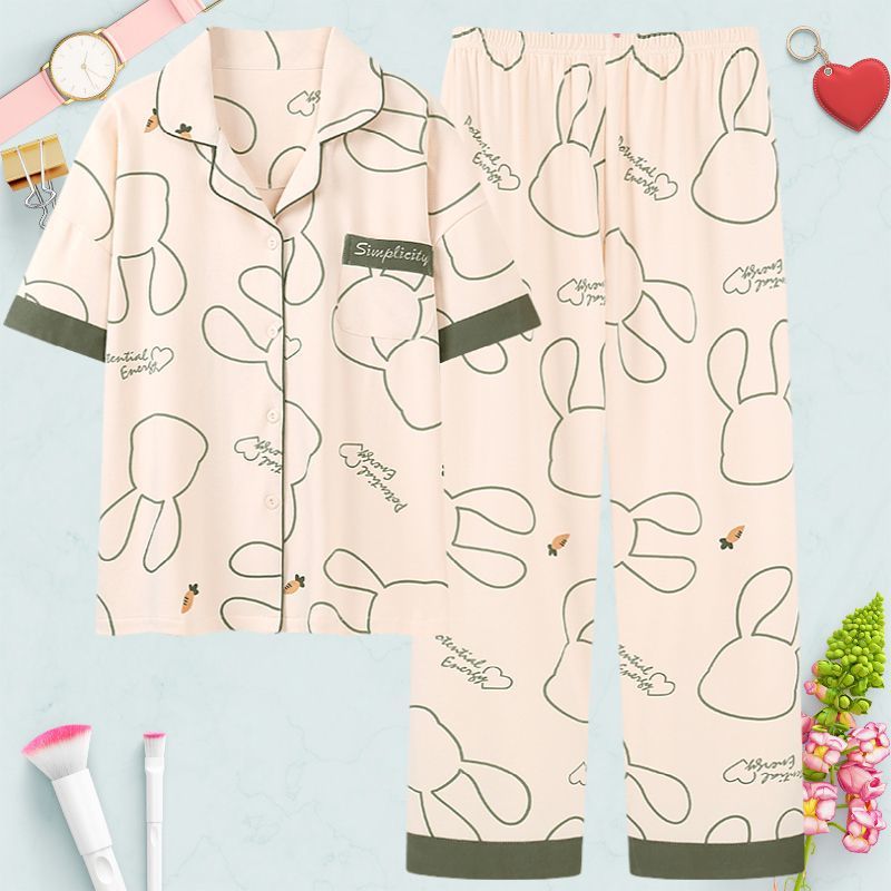 Pantalones de manga corta 100% pijama de algodón de verano de las mujeres jóvenes y de mediana edad cardigan ropa exterior de las mujeres ropa de verano delgada homewear