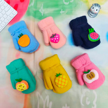 新品可爱水果儿童手套冬季防寒保暖手套加厚加绒挂脖连指包套手套