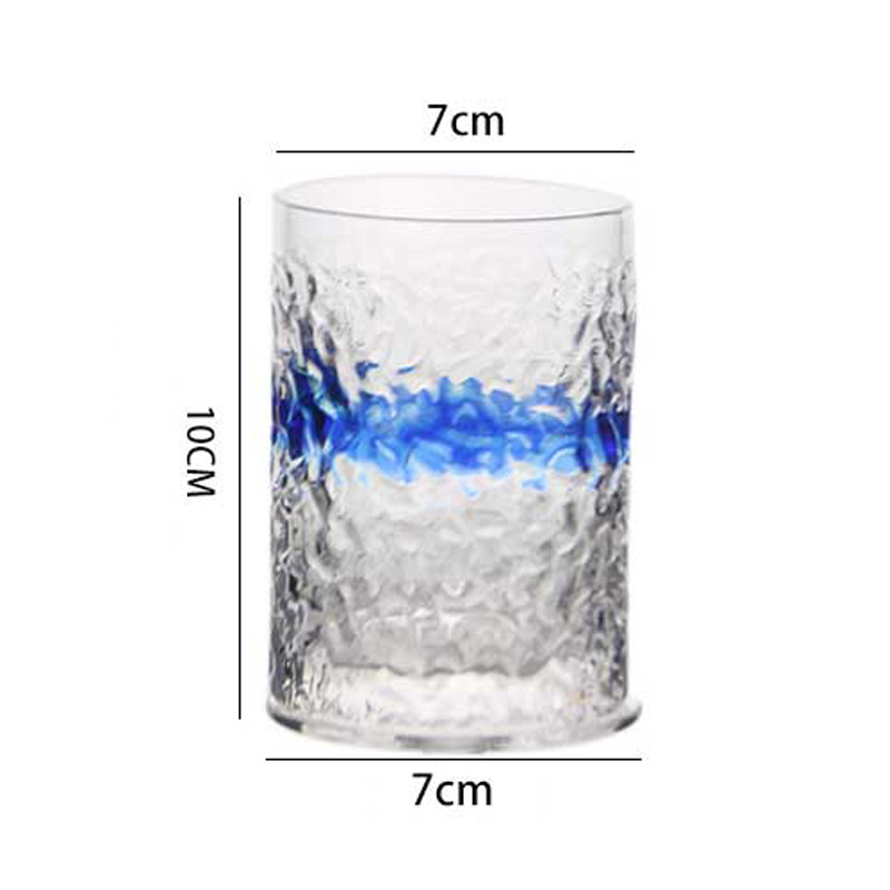 Estilo japonés patrón de martillo creativo Cinta Azul vidrio transparente taza de beber copa de vino del hogar jugo de bebida Internet Celebrity Cup