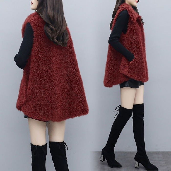 Nuevo estilo coreano suelta fleece color sólido Top para mujeres moda Chaleco de moda de felpa de doble cara para mujer 2024 Otoño e Invierno