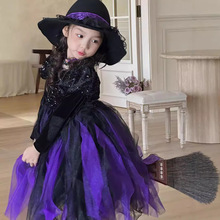 厂家女童巴拉巴拉小魔女公主裙秋冬万圣节女巫cos礼服连衣裙派对