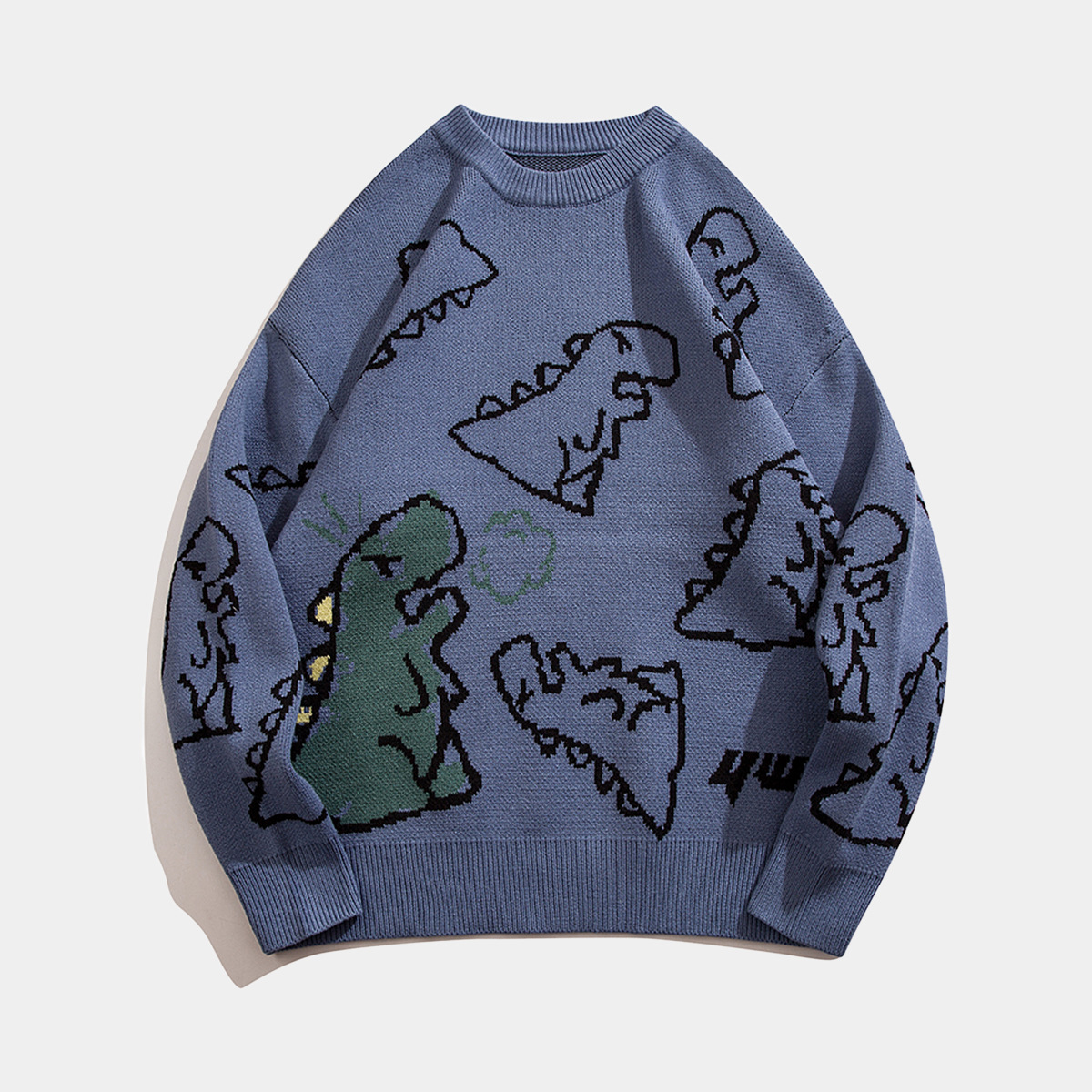 Vêtements pour hommes 2024 Hong Kong style couple porte neutre petit dinosaure décontracté pull ample femme tout match pull col rond_voghion.com