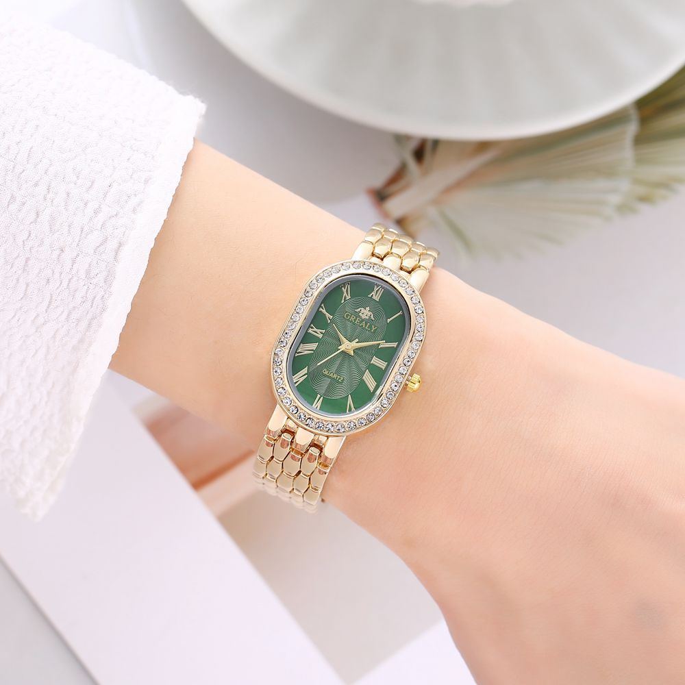 Nuevo reloj de lujo transfronterizo con diamantes de imitación para mujer, esfera multicolor en forma de barril, temperamento de moda, cinturón de acero romano, reloj para mujer image 2