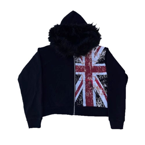 Wholesale European and American Style Instagram-Style Fleece Zip-Up Hoodie with Fur Collar, Long-Sleeved Pullover Hoodie, Retro Jacket, Streetwear Trendy Y2K Style