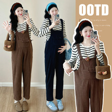 孕妇背带裤秋冬季新款时尚潮妈外穿灯芯绒大码休闲减龄孕妇裤子女