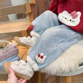 女小童加绒牛仔裤秋冬季儿童加厚羊驼绒裤子冬装女宝宝休闲灯笼裤