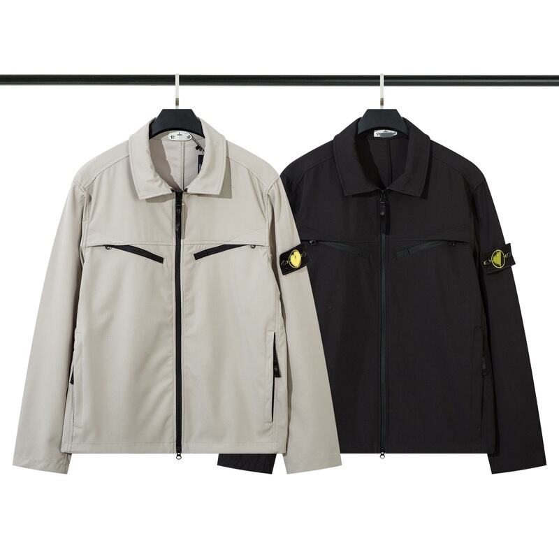 Cross-Border Stone Stone Pure Color Soft Shell Shirt-Style Chest Zipper Flap Pocket Pants Casual Work Jacket Jacket for Men and Women