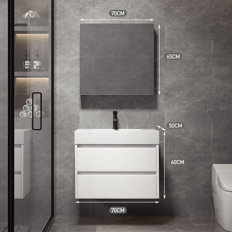 Shiqi Placa de roca gabinete de baño combinación de luz de lujo moderno simple baño mesa de lavado lavabo gabinete