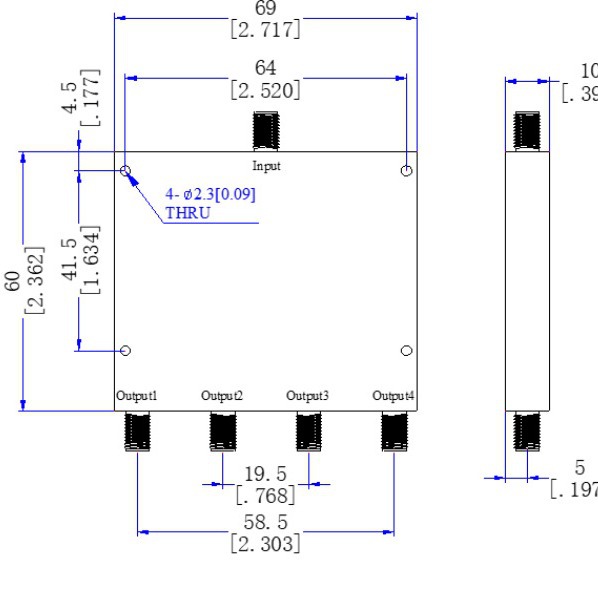 SMA母头2000-18000M微带四功分器功率分配器2-18G功分一分四