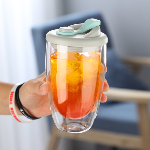 Wholesale Creative Double-Layer Transparent Glass Cup Household Insulated Double-Layer Glass Cup Cold Drink Milk Juice Coffee Cup