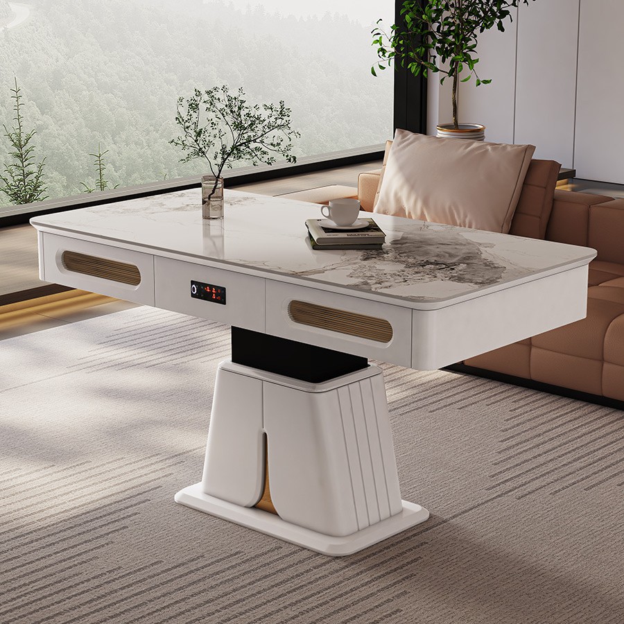 Mesa de centro de elevación multifuncional de lujo ligero, mesa de comedor, sala de estar de doble uso, apartamento pequeño, mesa de centro eléctrica integrada inteligente para el hogar
