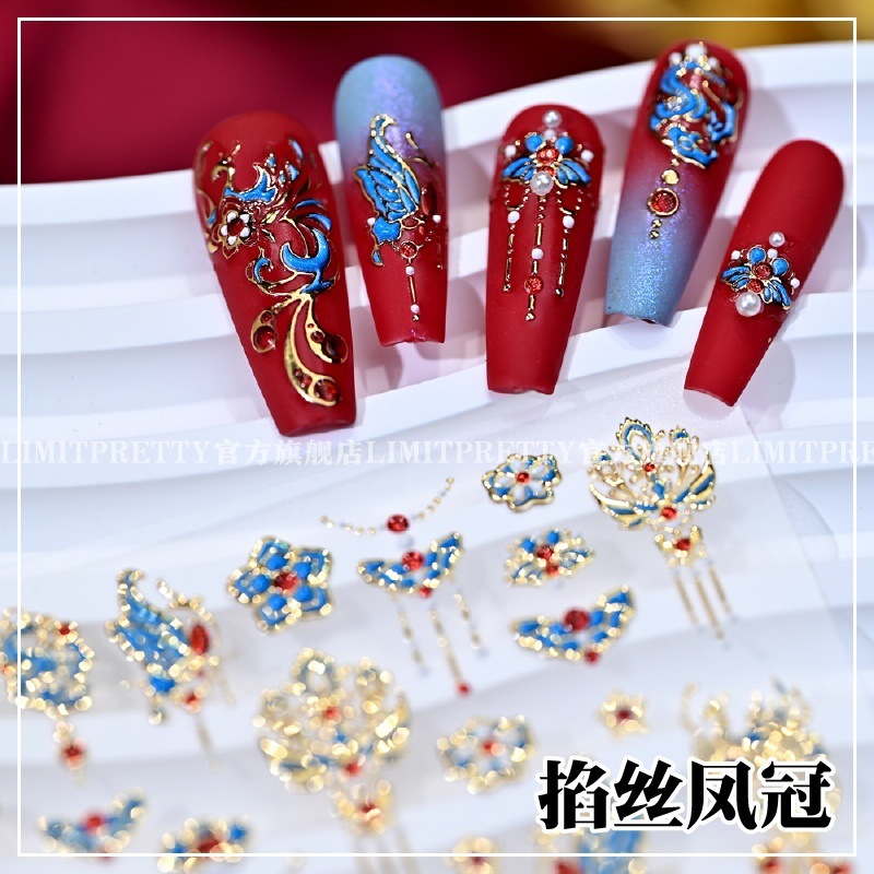 Nuevo estilo chino nuevo pegatinas de uñas de guana de phoenix de estilo chino Xiuhe boda uñas nupciales para usar adornos de uñas