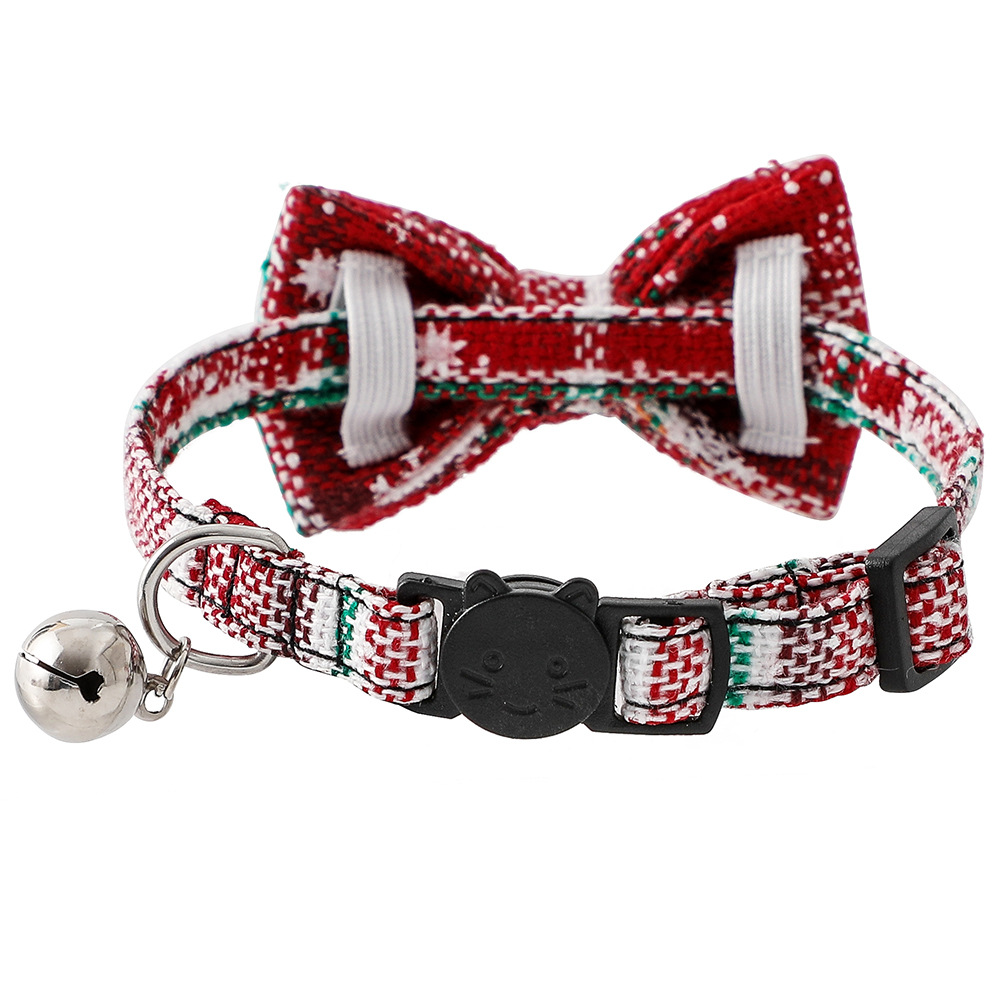 Collar creativo de Navidad gatos arco desmontable cuadrícula pet collar de Navidad pet collar corbata