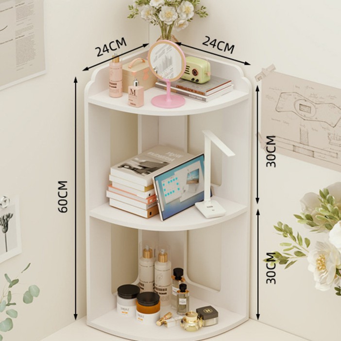 Wooden three-tier corner storage rack