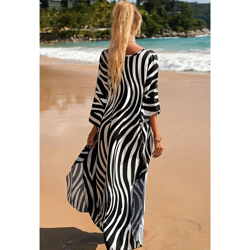 224g Weight Sunscreen Shirt Outerwear Type 3/4 Length Sleeve Sleeve Length Polyester Fabric Type Long Top Length V Neck Neckline Printing, Leopard Pattern Spring&Summer Season Women's Gender Vacation, Beach Style Women's Printing Leopard Vacation Beach Cover Ups 41