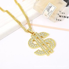 欧米のクロスボーダーの装飾品のレトロなヒップホップの金のチェーンのドルの記号のネックレスの男女のドルの記号はダイヤモンドのペンダントを入れます。