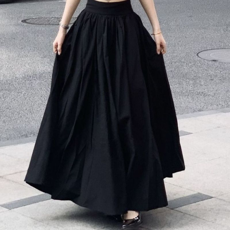法式赫本风套装黑色修身显瘦T恤女夏季高腰半身裙长裙子两件套|undefined