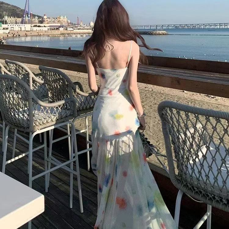 海岛多巴胺沙滩裙女2025新款夏季辣妹网纱巨显身材吊带扎染爆款|undefined