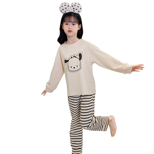 Children's New Spring and Autumn Pure Cotton Pajamas for Boys and Girls Students Thin Long Sleeve Home Suit Spring and Summer Air Conditioning Suit