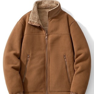 Autumn and winter new fleece men's cross-border fleece-lined thickened fleece warm stand collar lambswool coat men's wholesale