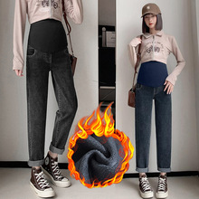 大码3XL孕妇牛仔裤秋冬季老爹裤加绒加厚保暖托腹裤外穿休闲显瘦