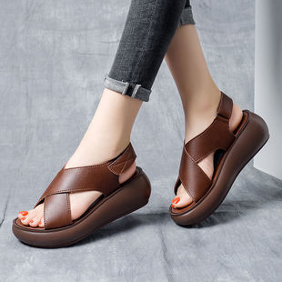Foreign trade wedge platform sandals for women 2024 Summer new high heel open toe all-Match platform platform cross sandals