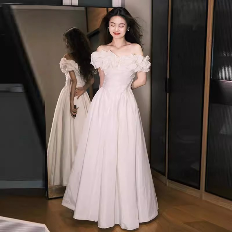 Engagement Evening Dress Women's High-end Light Luxury Niche Adult Ceremony French Socialite Banquet Morning Gown License Small White Dress Women