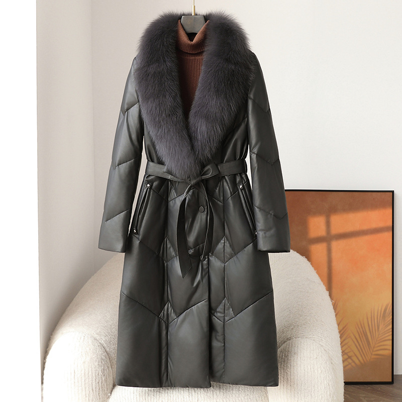Genuine Leather down Jacket for Women 2025 Winter New Style Fox Fur Collar Duck down Haining Goatskin Mother's Outwear Mid-Length