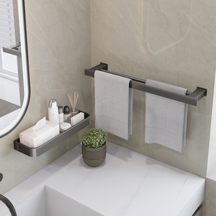 Gun Grey Towel Shelf Bathroom Hole-free Wall Hanging Storage Rack Bathroom Towel Single-pole Toilet Storage Rack