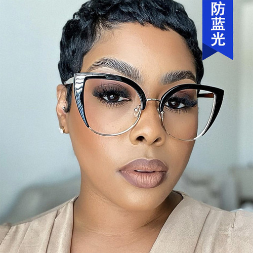 Retro cat eye glasses frame anti-blue light  new women's large frame can be equipped with myopia flat mirror European and American glasses frame
