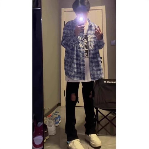 Japanese retro design checkered long-sleeve shirt for men and women, 2025 spring commuting versatile loose-fitting shirt and outerwear